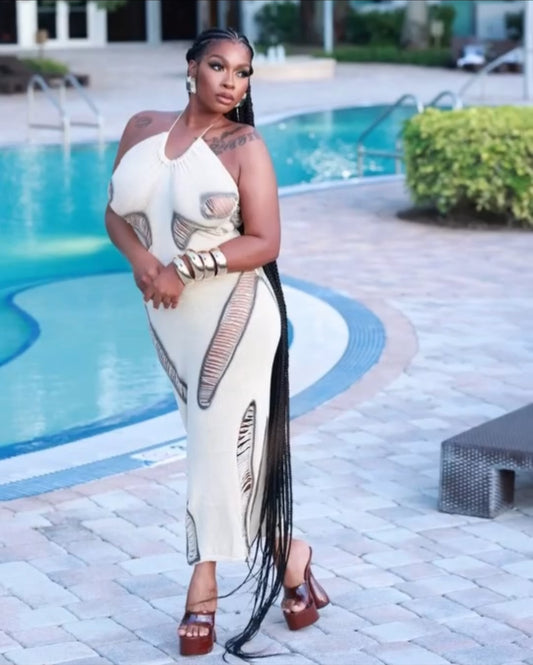 ACRYLIC KNIT CREAM DRESS