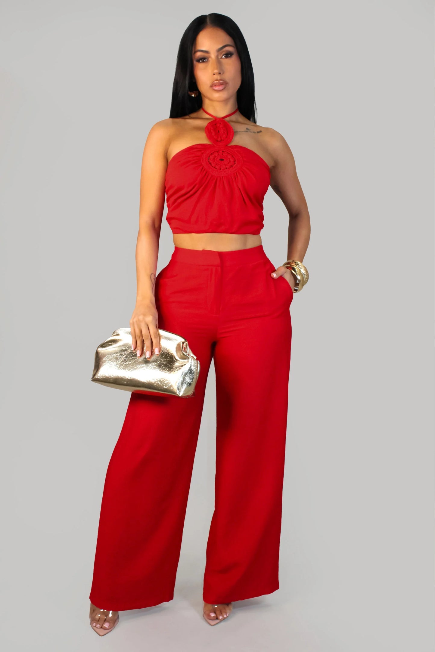 Coming Close Pant Set - Red