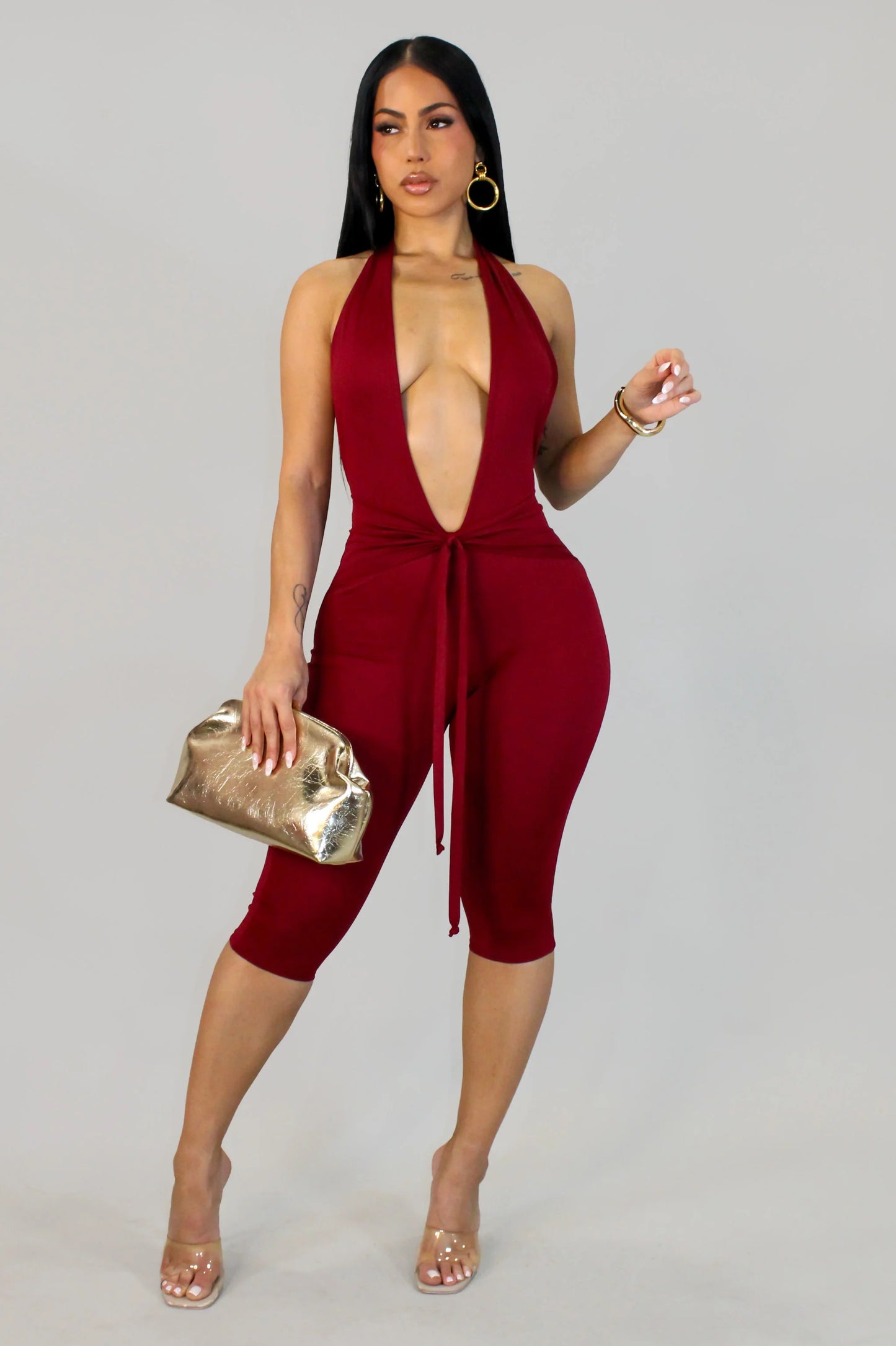 Hello Gorgeous ! Romper -Burgundy