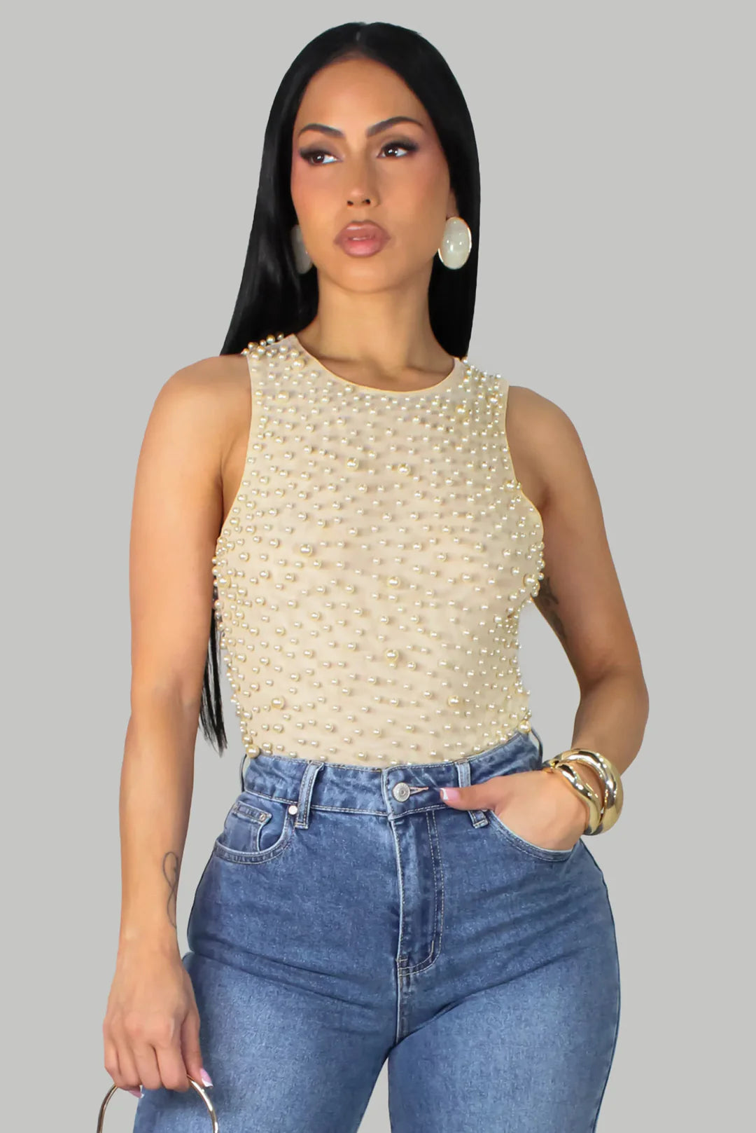 Pearled Bodysuit - Cream