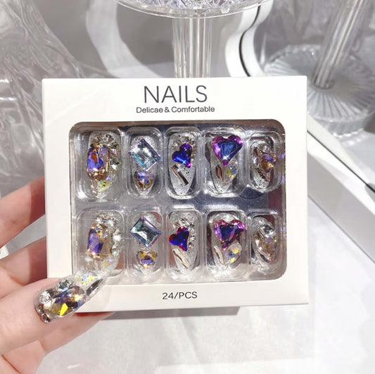 Glamour Galore: 24-Piece Sparkling Gem Fake Nails Box