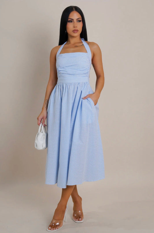 Flirla Women's Stripe Dress - Blue & White