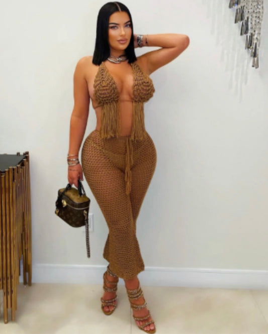 Bali Crochet Pants Set - Brown