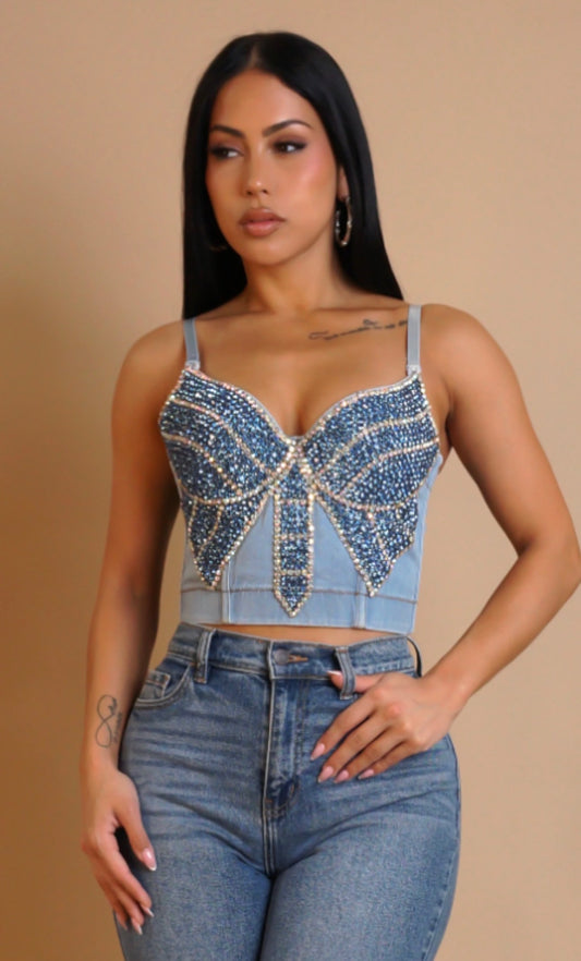 Denim Rhinestone Top