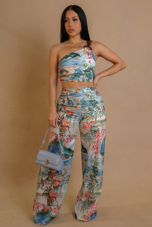 Foreign Tours Linen Pant Set - Floral