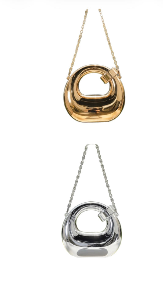Golden Crescent-Shaped Mini Clutch Purse - Gold/Silver