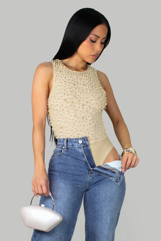 Pearled Bodysuit - Cream